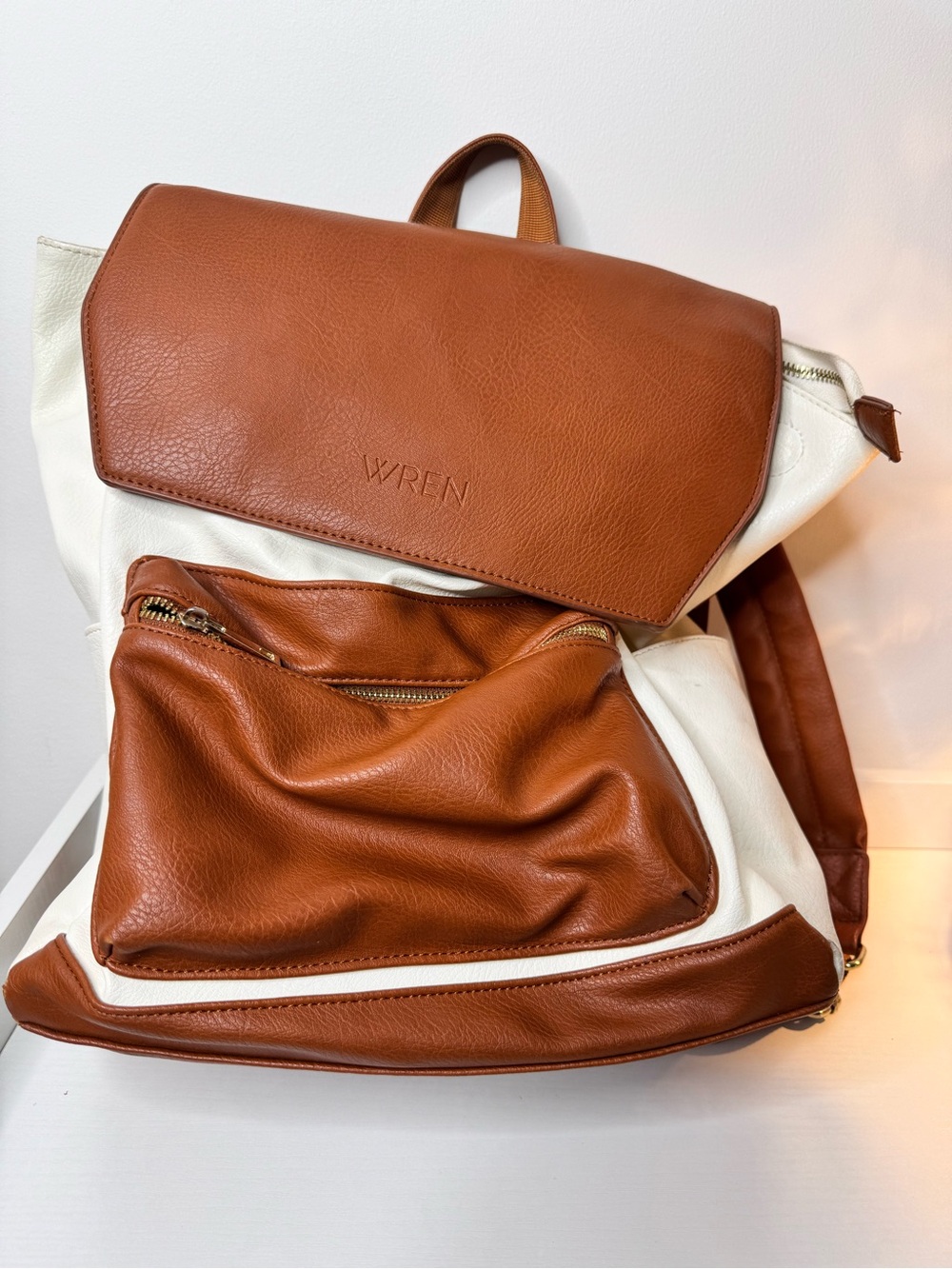 Wren Chestnut Brown and Cream Leather Backpack